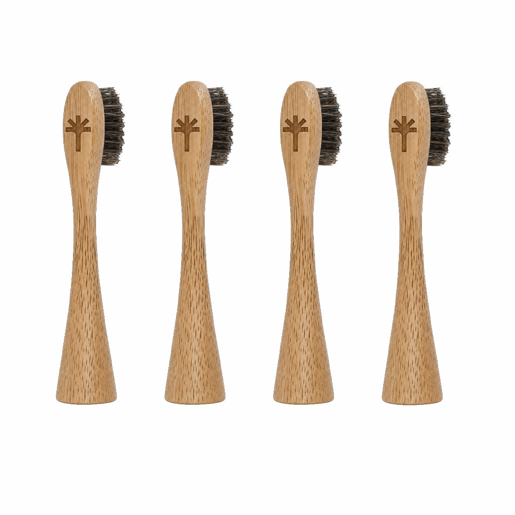 Horse Hair Bristle Bamboo Replacement Toothbrush Heads 4 Pack | Toxin Rebellion