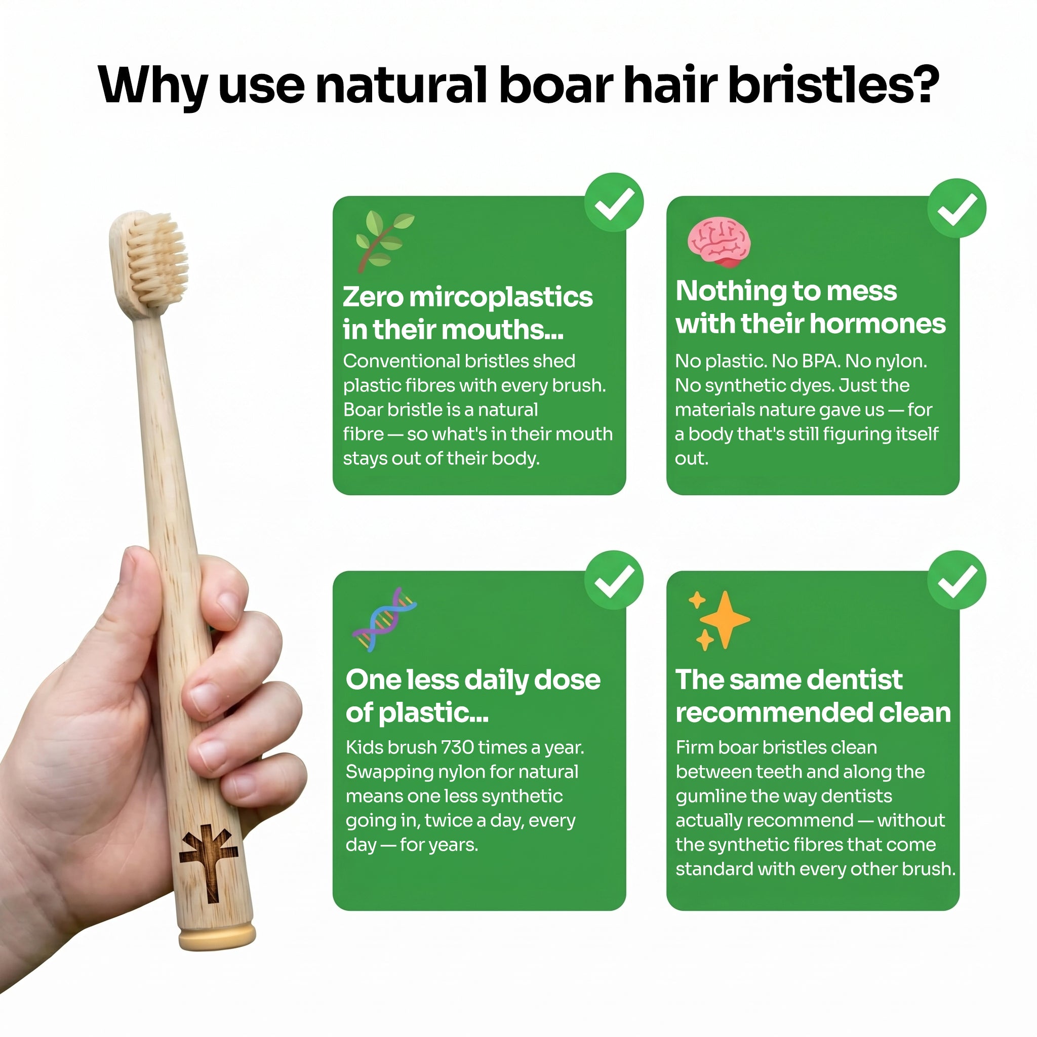 Kids Bamboo Toothbrush with Natural Boar Hair Bristles | Toxin Rebellion