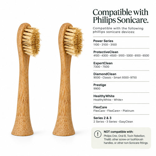 Boar Hair Bristle & Bamboo Replacement Toothbrush Heads (SONICARE COMPATIBLE) 4 pack