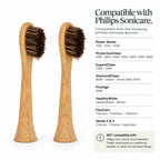 Horse Hair Bristle & Bamboo Replacement Toothbrush Heads (SONICARE COMPATIBLE) 2 pack
