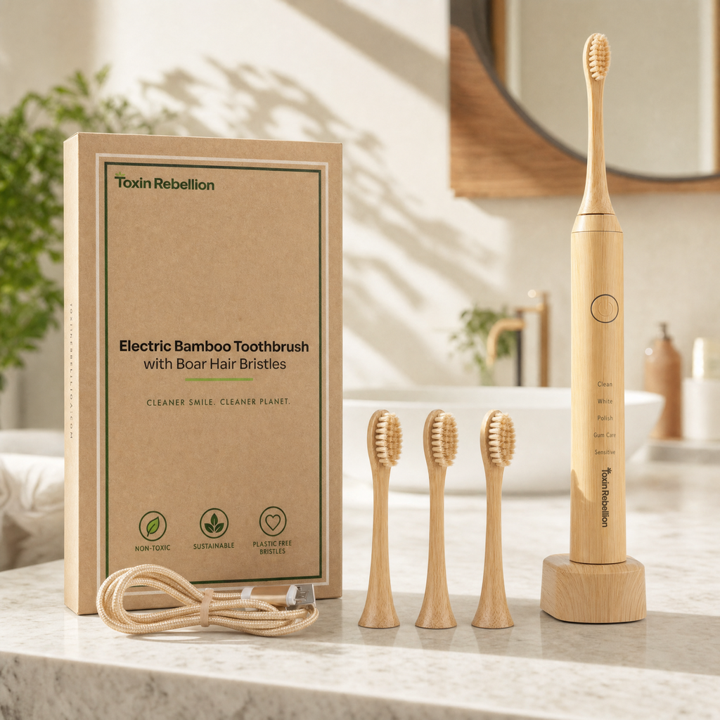 Electric Bamboo Toothbrush with Natural Boar Hair Bristles | Toxin Rebellion